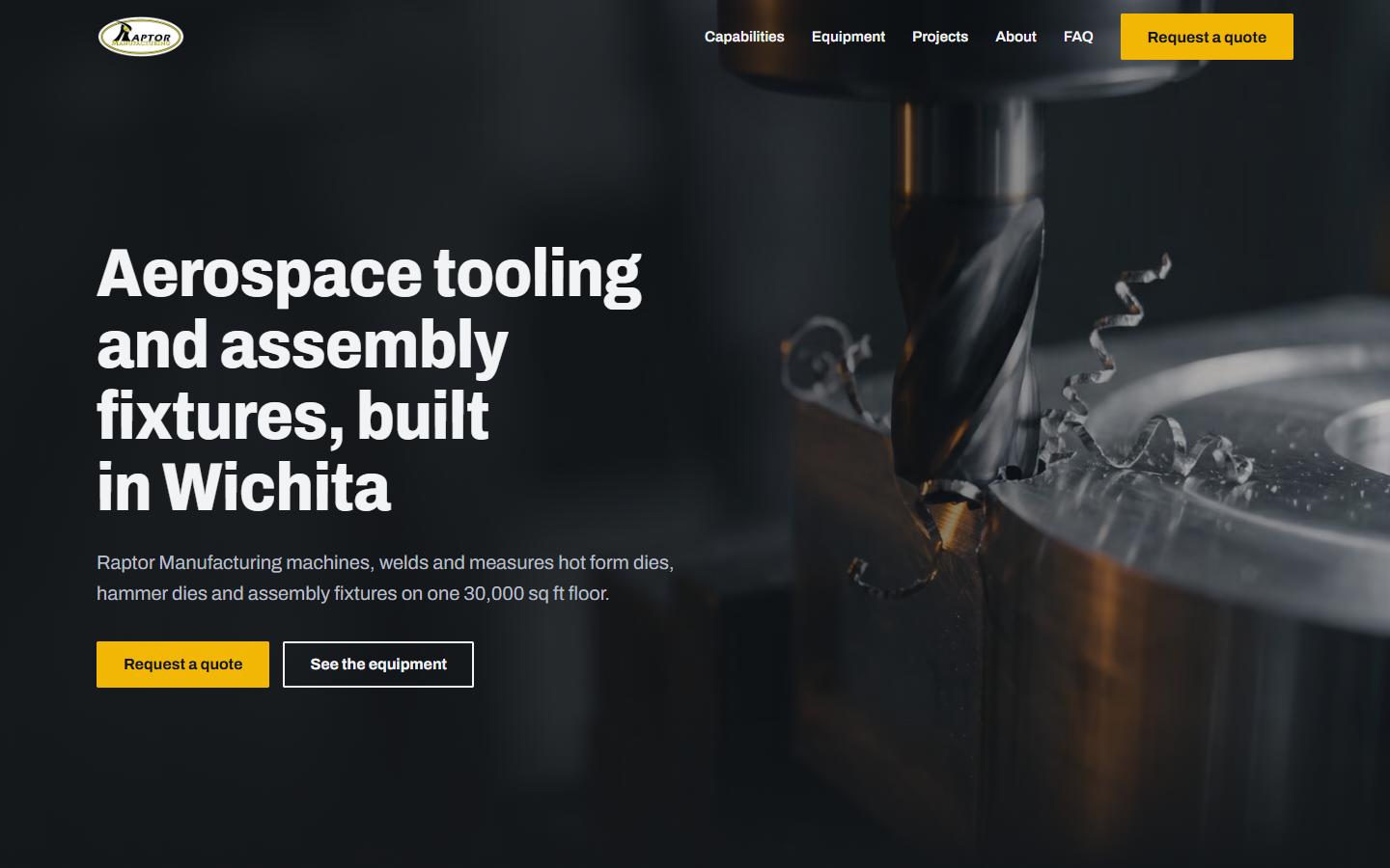 Raptor Manufacturing example site on a desktop screen