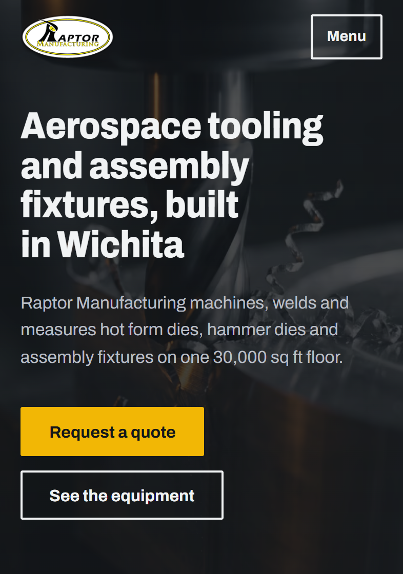 Raptor Manufacturing example site on a phone